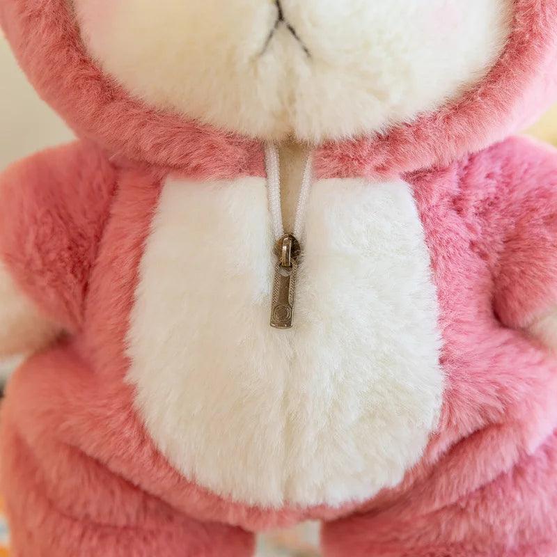 Close-up of tail stitching on a Fluffy Haven plush toy, highlighting high-quality craftsmanship and soft fabric.