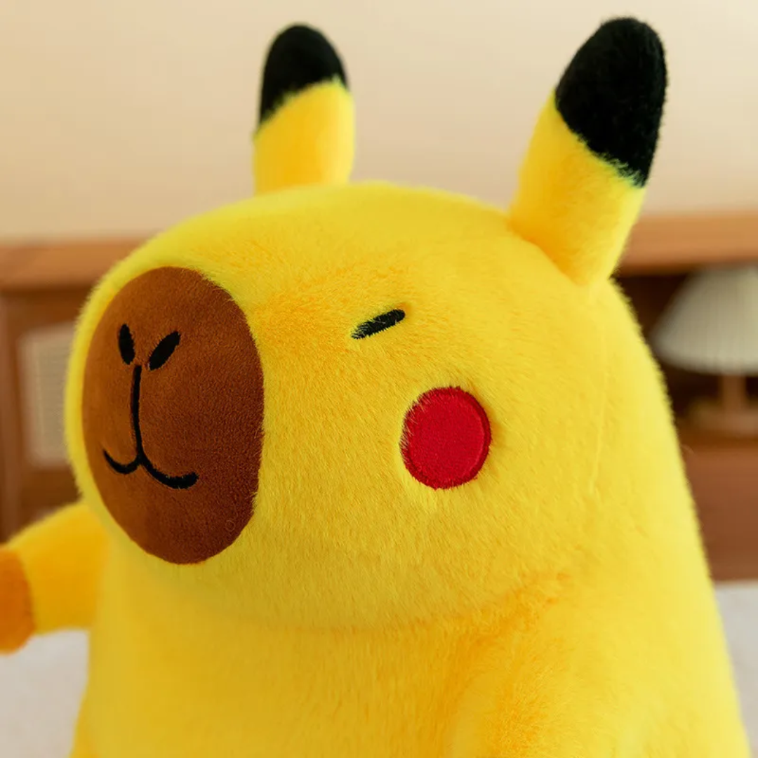 Close-up of Sparky Hug™ plushie face with red cheeks and playful expression, exclusive from Fluffy Haven