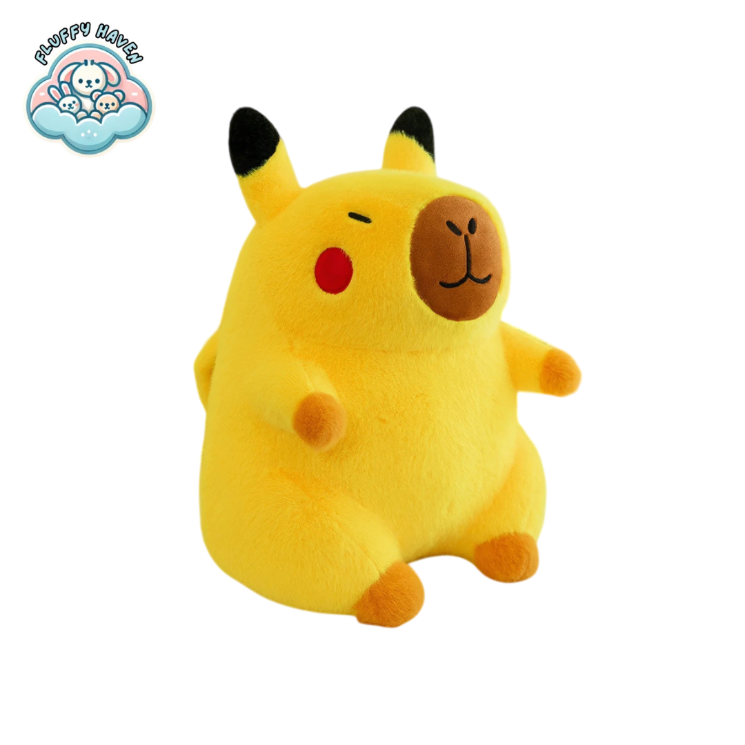 Sparky Hug™ premium yellow plushie front view from Fluffy Haven, featuring adorable smile and lightning-inspired design