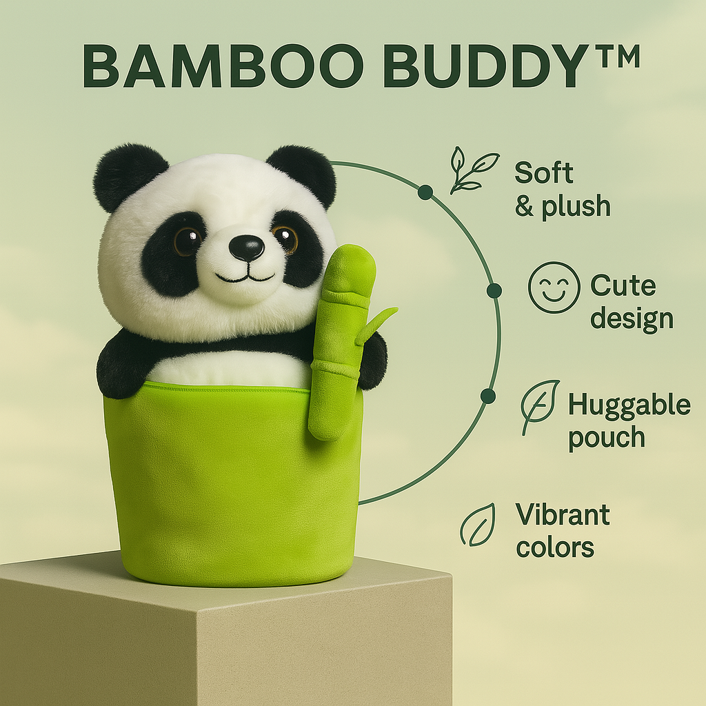 Bright green Bamboo Buddy™ plush with smiling face and arm detail, perfect for cuddles and comfort

